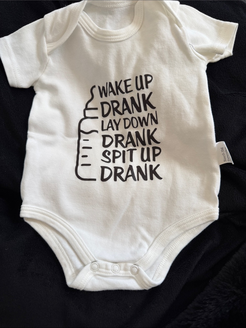 Unbranded White Baby Onesie with Bottle Graphic and Funny Text